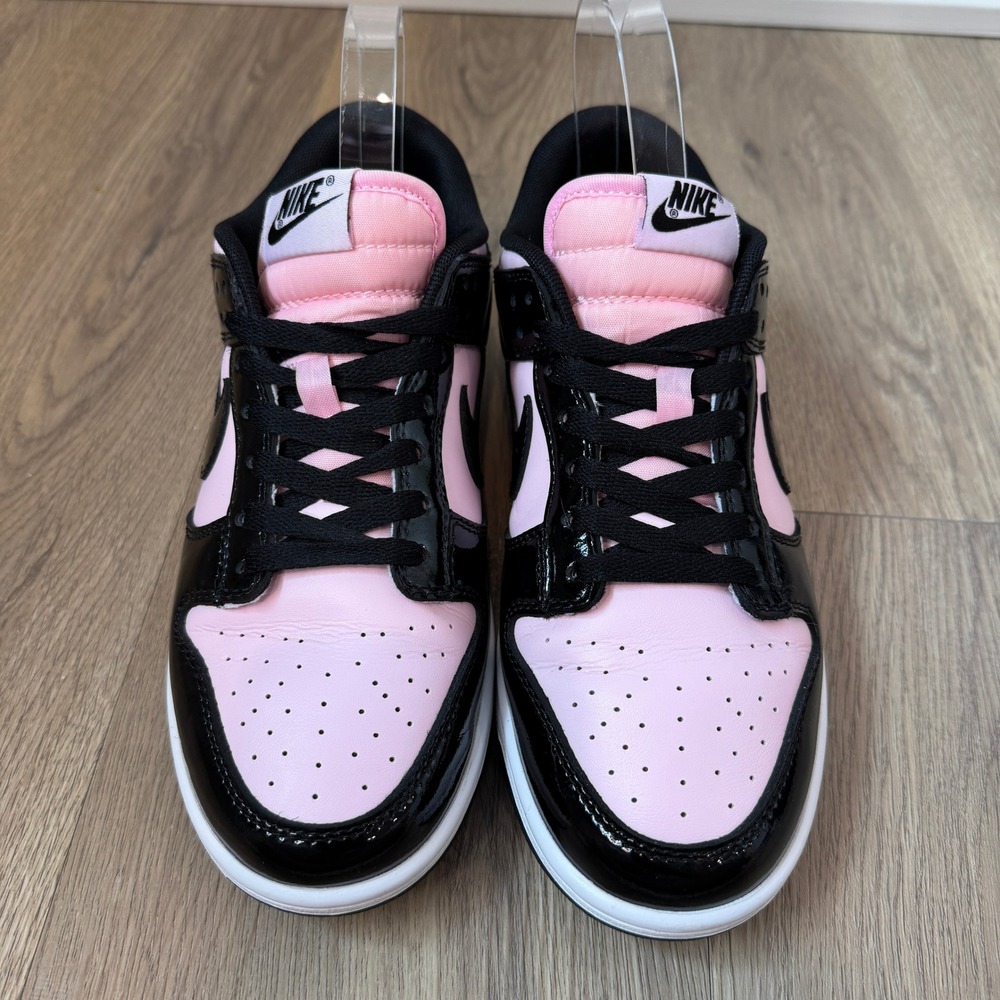 Nike Dunk Low Pink Black Patent Leather Sneakers DJ9955-600 Womens Shoes Size 7 - Picture 3 of 9